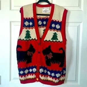 Marisa Christina Sweater Womens 1X Small Scottie Dog 1995 Hand Knit